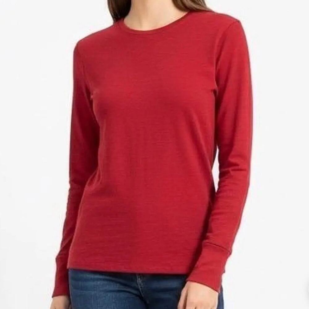 American Giant Premium Slub Crew Tee Long Sleeve Women's Large Red